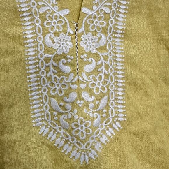 Charter Club Linen Tunic Top Womens XL Butter Yellow Embroidered Popover - Picture 3 of 8